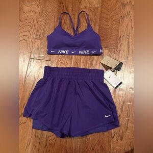 NWT Nike Indy Sports Bra and High Waisted Shorts Purple Size Small